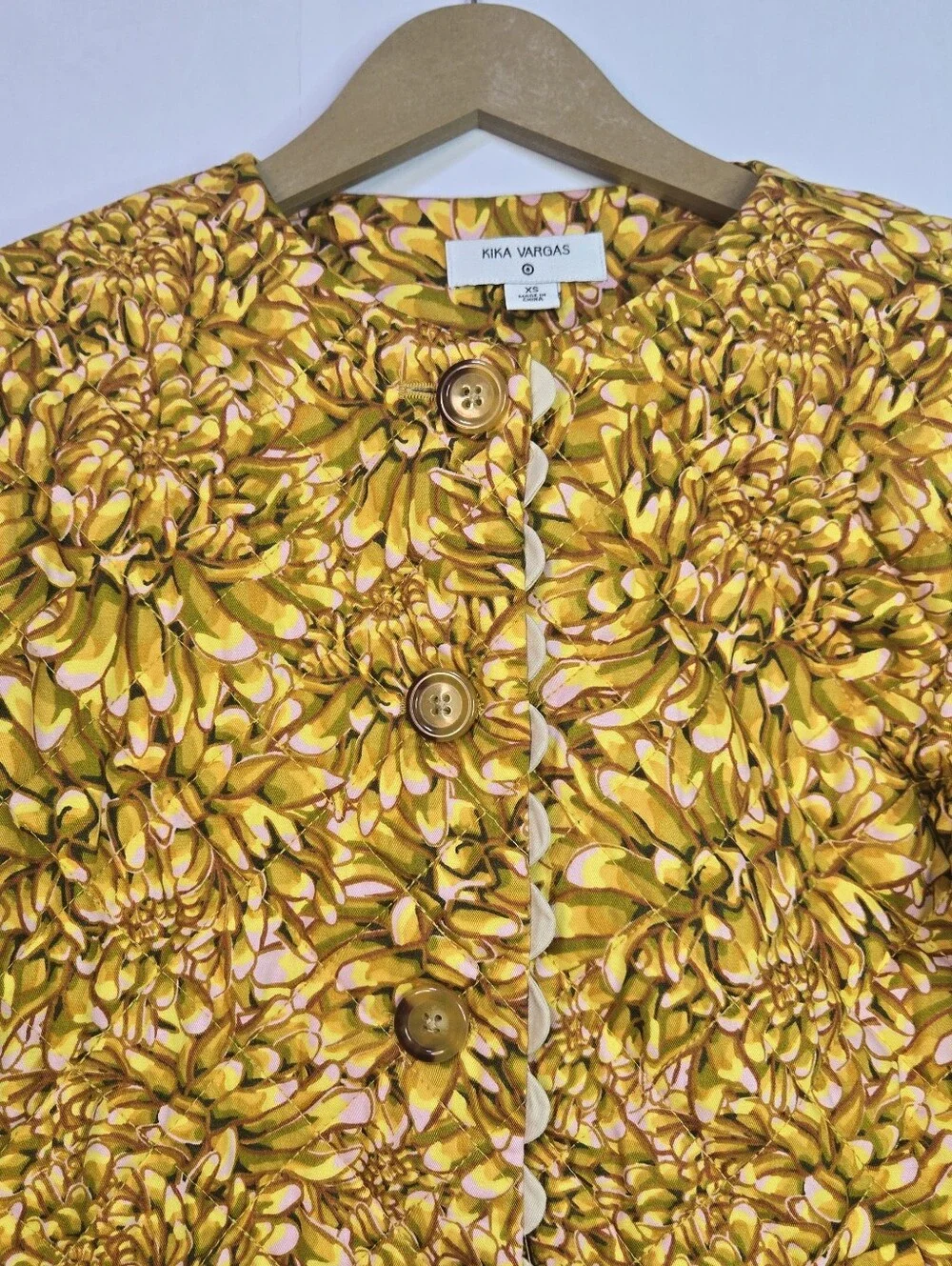 Kika Vargas Size XS Yellow/Gold Lightly Quilted Crop Jacket, Ric Rac Details